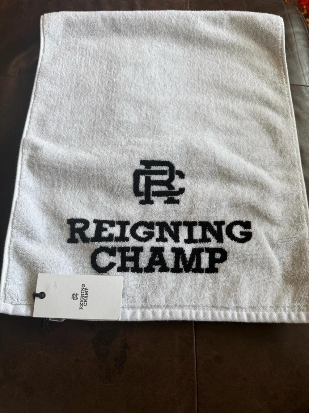 Reigning Champ White Hand Towel with Black Logo